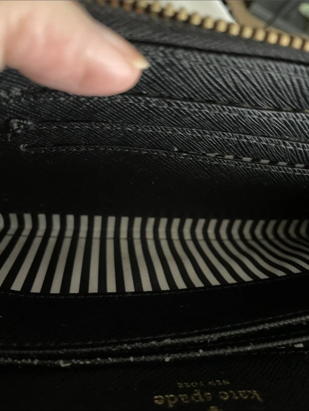 kate spade Black Leather Zip Around Wallet with Gold Plaque